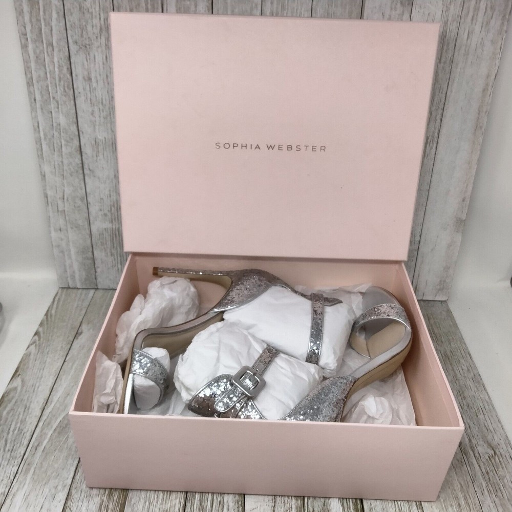 Sophia Webster Nicole Sandals Wmns Sz EU 39.5 US 9-9.5 Silver Ankle Buckle Heels